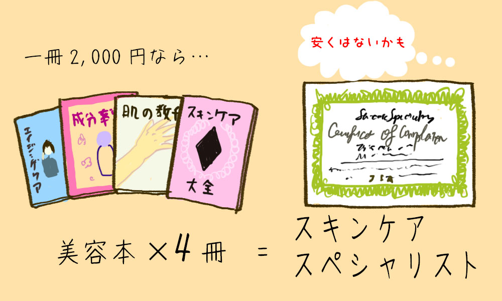 美容本4冊とスキンケアスペシャリストは同じくらいの価格　イメージ